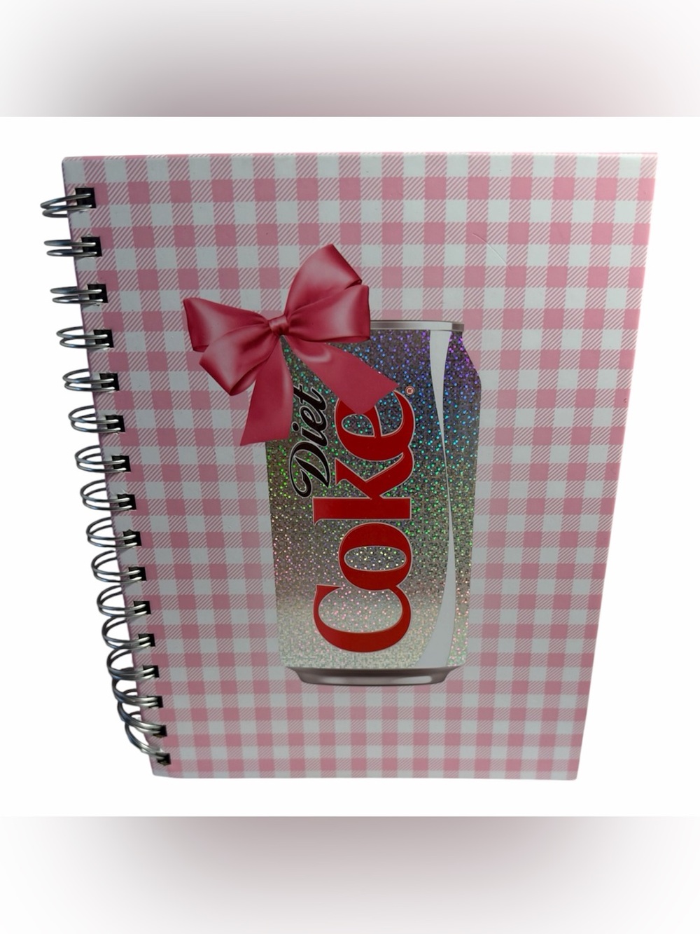 Diet Coke Spiral Notebook Pink Gingham Bow - NEW